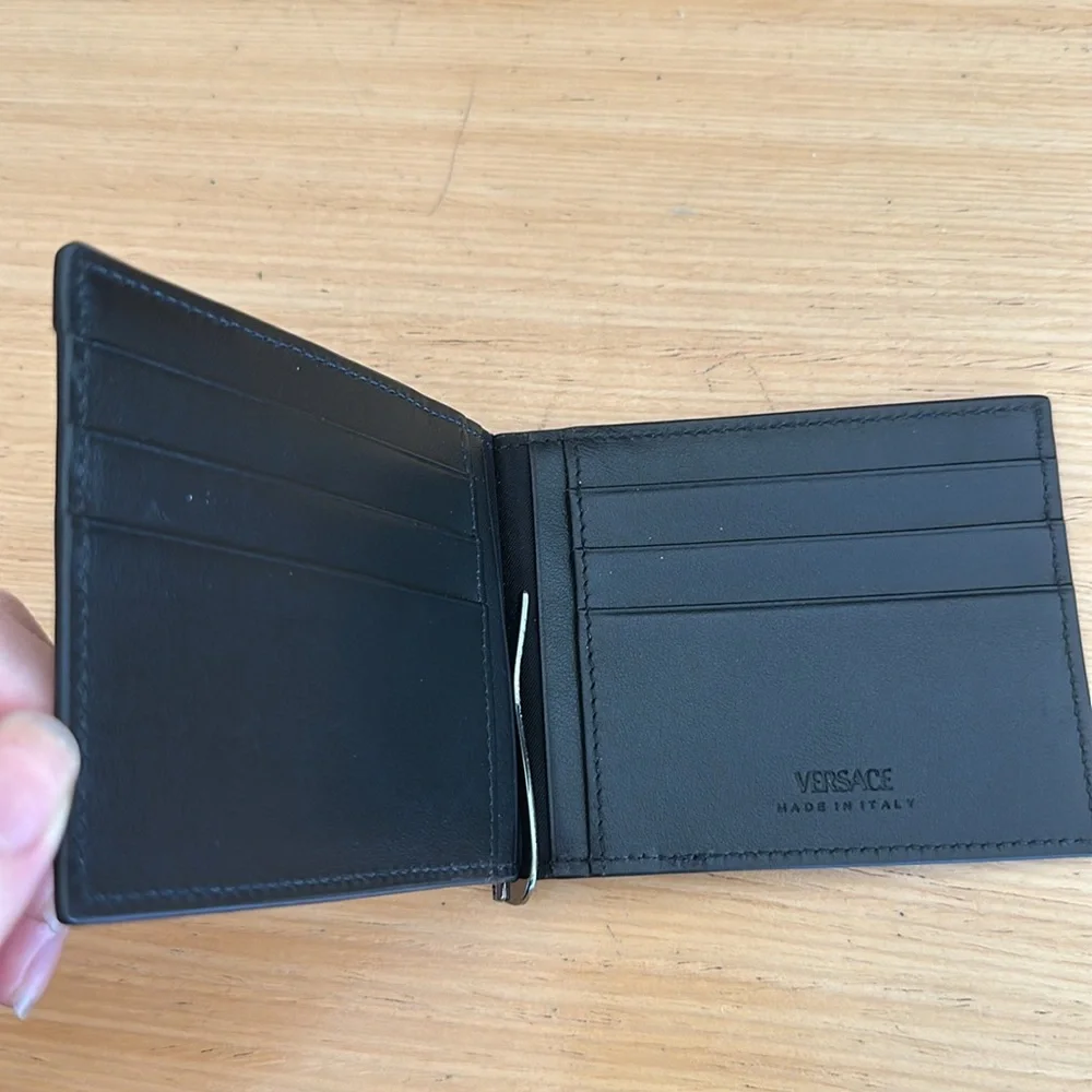 Versace black wallet w/ money clip